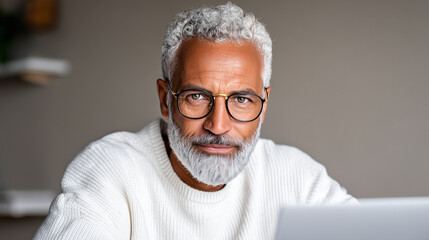 Senior Man on Video Call with Bank Advisor, Trustworthy Financial Consultation Scene