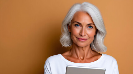 Senior Woman Using Online Banking on Tablet, Reassuring Digital Finance Portrait