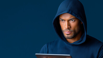 IT Specialist with Security Interface Tablet, Minimalist Cybersecurity Portrait