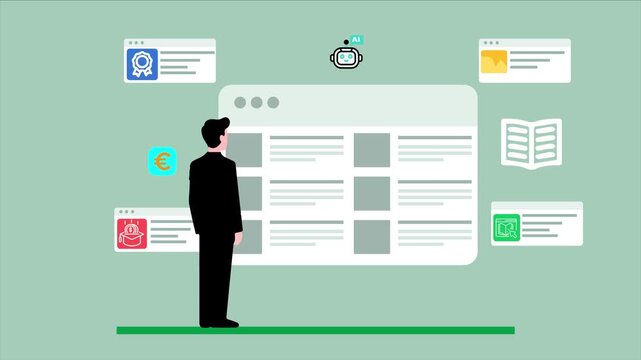 AI-powered digital education platforms provide expert course direction, automated evaluation, and organized learning resources animation video