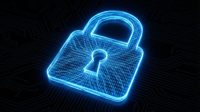 Digital padlock symbol representing cybersecurity and data protection - Powered by Adobe