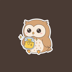 Adorable Owl with Honey Jar - A Sweet Cartoon Illustration.