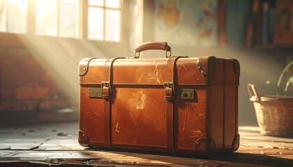 Vintage Leather Suitcase in Tropical Setting Symbolizing Travel and Editorial Styling for Adventure and Lifestyle Use