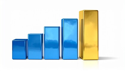 3D Bar Chart with Highlighted Gold Column Symbolizing Data Trends and Editorial Styling for Business and Analytics Use