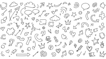 Naklejka premium Hand Drawn Doodle Elements Vector Illustration Set
