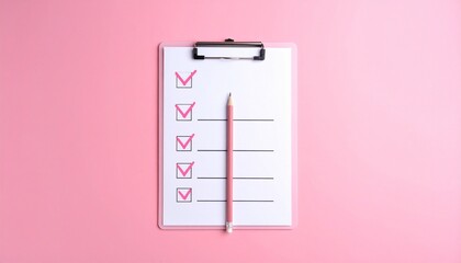 Pink Clipboard with Checklist and Pencil Symbolizing Planning and Editorial Styling for Lifestyle and Productivity Use