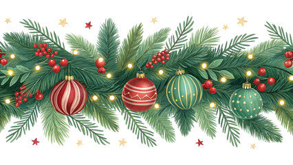 Christmas Garland with Ornaments Illustration