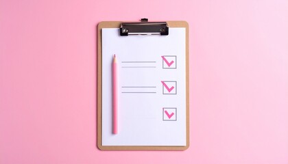 Pink Clipboard with Checklist and Pencil Symbolizing Planning and Editorial Styling for Lifestyle and Productivity Use