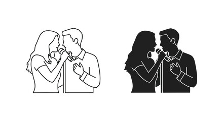 Couple singing together with both line art and striking black silhouette © ArtBySalea07