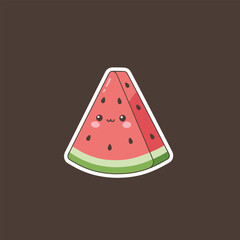 Cute Watermelon Slice with Kawaii Face and Seed Details.