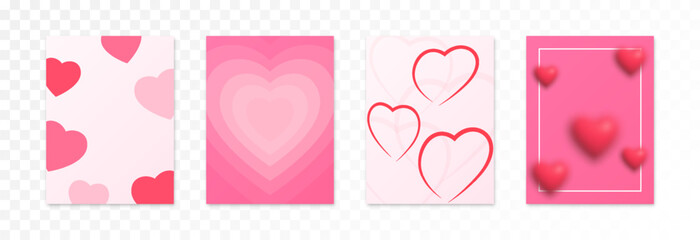 A set of Valentine's Day cards. Festive cards with hearts. Pink cards PNG.