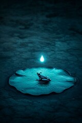 Lone Frog and Glowing Water Drop in Arid Desert for Climate Change Concept