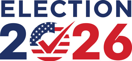 Election 2026 text with American flag elements and a red checkmark vote political