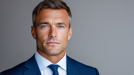 Financial Advisor in Dark Blue Suit, Trustworthy Fintech Branding Portrait