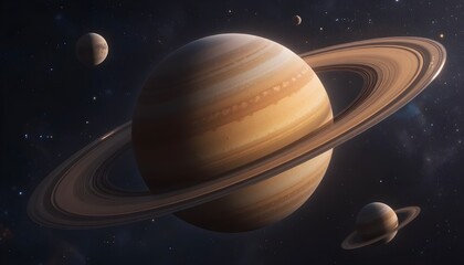  
*"Saturn planet with its iconic rings and surrounding moons, floating in deep space with stars and distant galaxies,