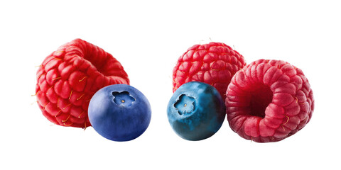 Fresh Red Raspberries and Blueberries on a Deep Field