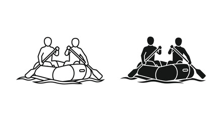 Two inflatable boats with rowers depicted in a striking black and white silhouette © ArtBySalea07