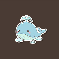 Cute Blue Whale Sticker with Heart-Shaped Water Fountain.