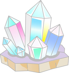 Magical Rainbow Crystal Cluster with Fantasy Glow: Otherworldly Mineral Illustration