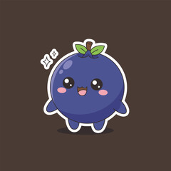 Cute Cartoon Blueberry Character with Sparkling Eyes and Happy Expression.