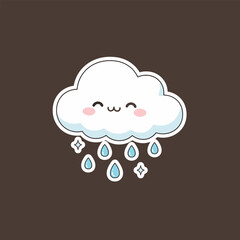 Cute Cloud with Raindrops and Sparkling Stars Illustration.