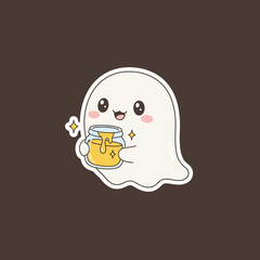 Cute Ghost Character Holding a Jar of Honey Illustration.