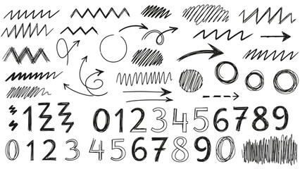 Obraz premium Hand Drawn Scribbles, Arrows, and Numbers Vector Illustration