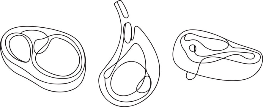 one line drawing Beef steak food icons, Continuous one line drawing of meat veal, pork, beef. one line Icon drawing