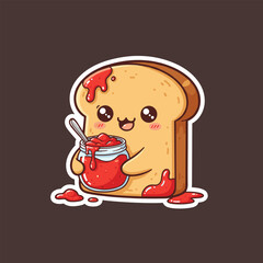 Cute Toast Character with Jam Jar Illustration.