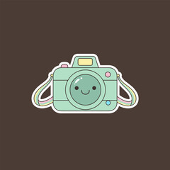 Cute Cartoon Camera with a Smiling Face and Pastel Colors.
