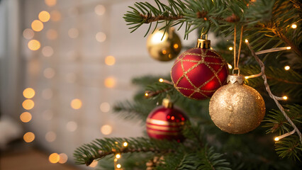 Christmas Tree Decorations with Red and Gold Ornaments