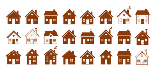 Collection of various brown house icons with different designs
