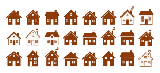 Collection of various brown house icons with different designs