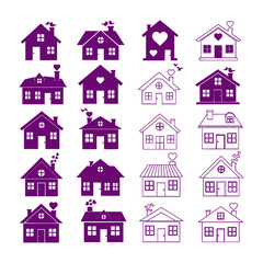 Assorted purple house illustrations and icons