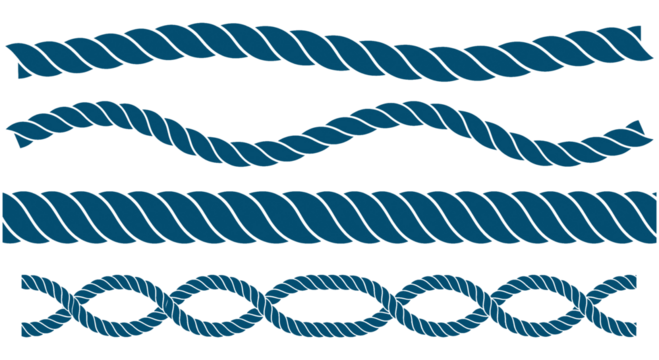Set of blue marine rope elements twisted and wavy decorative nautical cords for design on transparent background - Powered by Adobe