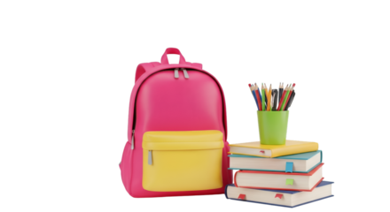 Pink backpack with books and pencils