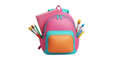 Pink Backpack with Paintbrushes and Book