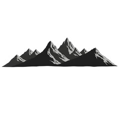 A grayscale illustration of a majestic mountain range against a black background