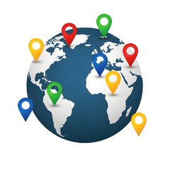 Global map with colorful location markers