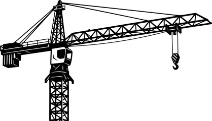 Detailed Woodcut Style Illustration of a Construction Crane on W
