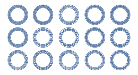 set of blue ornamental circular frames on transparent background
