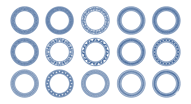 set of blue ornamental circular frames on transparent background - Powered by Adobe