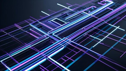 Blue Neon Circuit Lines Forming Digital Network Futuristic Technology Background
