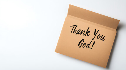 Gratitude expression on craft envelope. "Thank You God!" message evokes faith. Simplicity highlights profound appreciation. Focus on spirituality and a positive mindset.