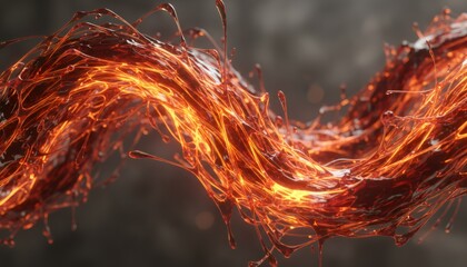 Fiery Abstract Energy Filament Twisting in Dark Cavernous Space