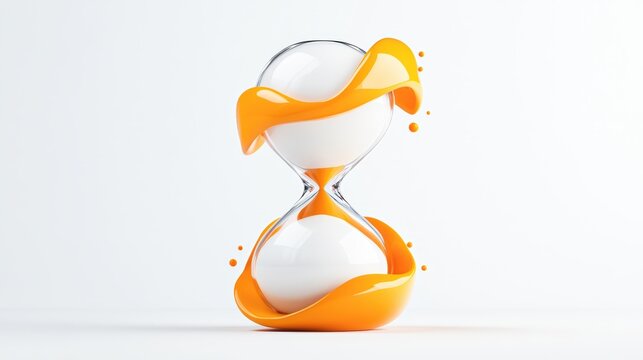 A modern hourglass with orange paint swirling around it, symbolizing the passage of time, This image can be used in articles or marketing materials about time management, creativity, or productivity,