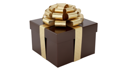 Brown gift box with gold ribbon