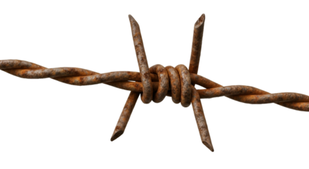 Barbed wire knot closeup isolated on white