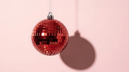 Red Disco Ball Casting Shadow on Pink Wall
