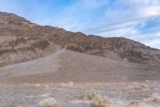 Alluvial fan from Grapevine Mountains(Amargosa Range). Scotty's Castle Road( North Highway), Death Valley National Park, Inyo County, California. Mojave Desert. 
